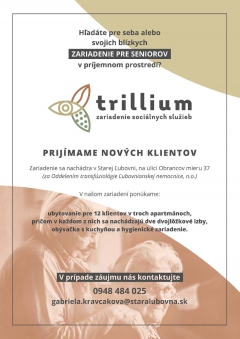 Zariadenie pre seniorov TRILLIUM - OZNAM